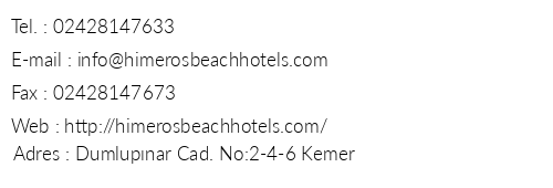 Himeros Beach Hotel telefon numaralar, faks, e-mail, posta adresi ve iletiim bilgileri